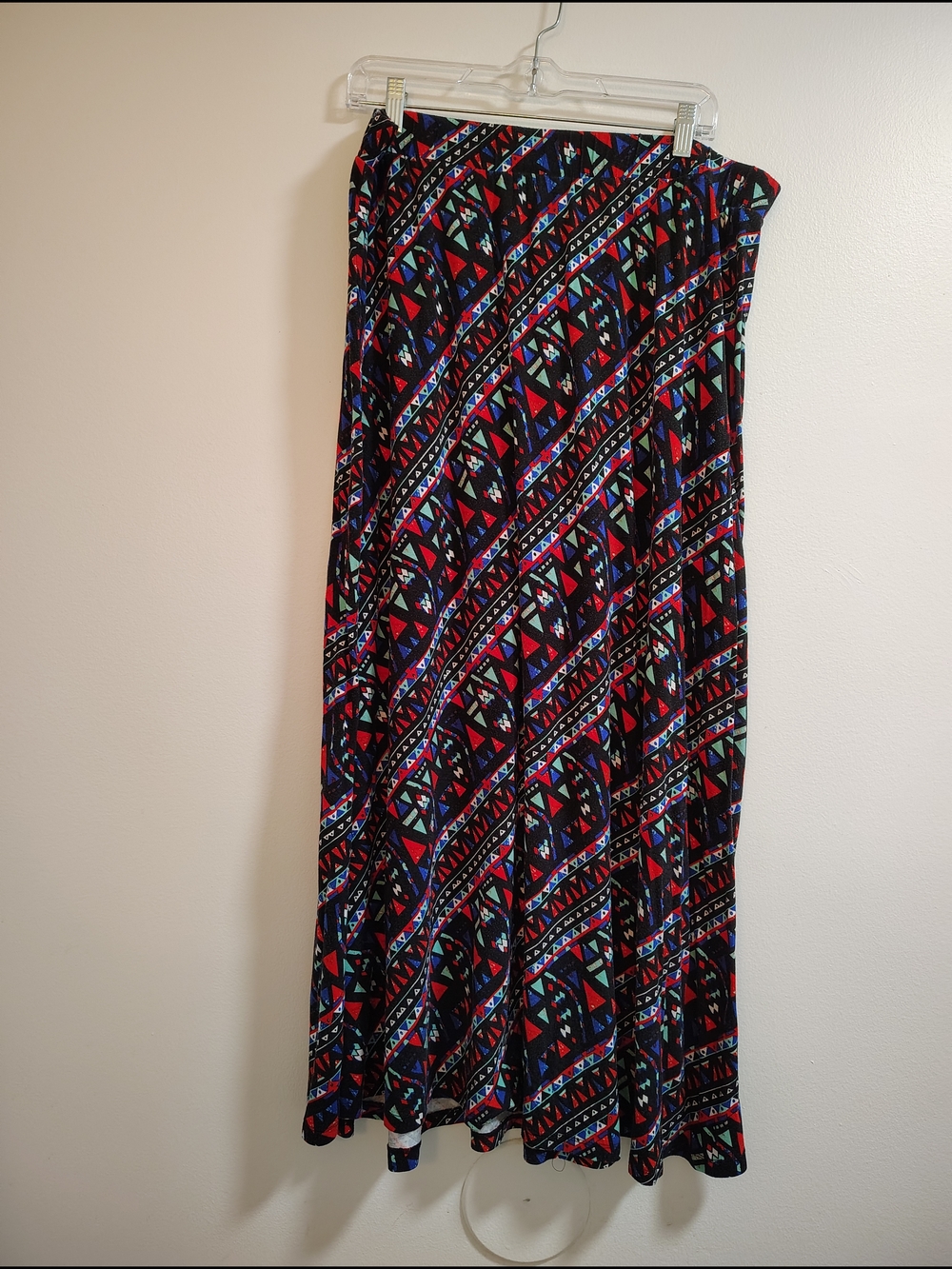 Cato Black Maxi Skirt with Red and Teal Tribal Print